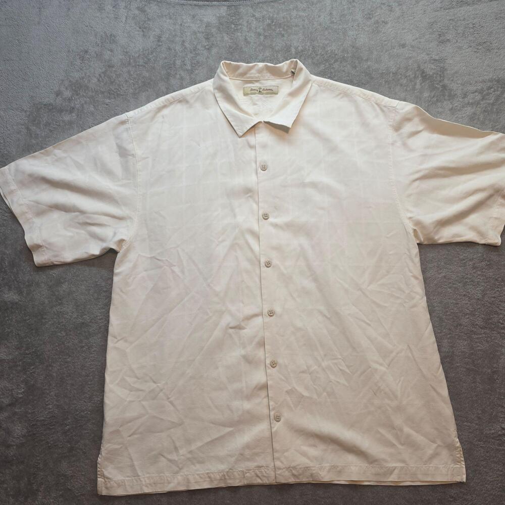 Tommy Bahama Button Up Shirt Mens XL White Silk Short Sleeve Tropical Casual